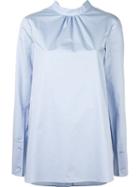 Tibi Ruched Neck Blouse, Women's, Size: 6, Blue, Cotton