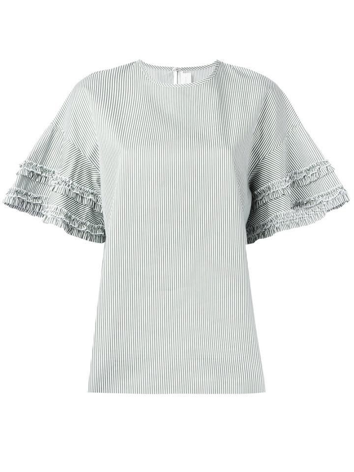 Victoria Beckham - Ruffled Detail Striped T-shirt - Women - Cotton - 10, Green, Cotton