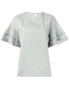 Victoria Beckham - Ruffled Detail Striped T-shirt - Women - Cotton - 10, Green, Cotton