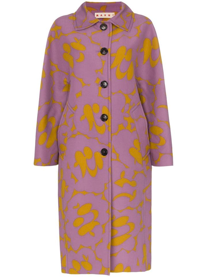 Marni Patterned Collared Mid Length Coat - Pink