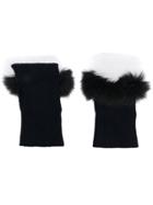 N.peal Fur-trim Fingerless Gloves - Blue
