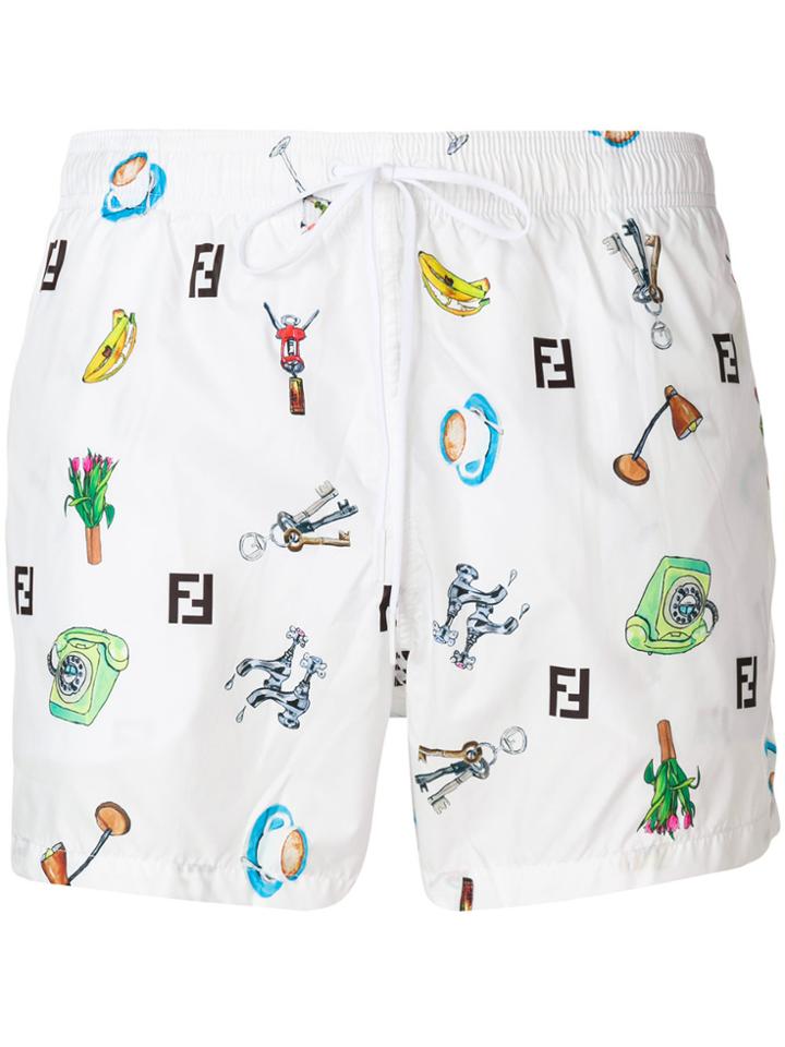 Fendi Printed Swim Shorts - White
