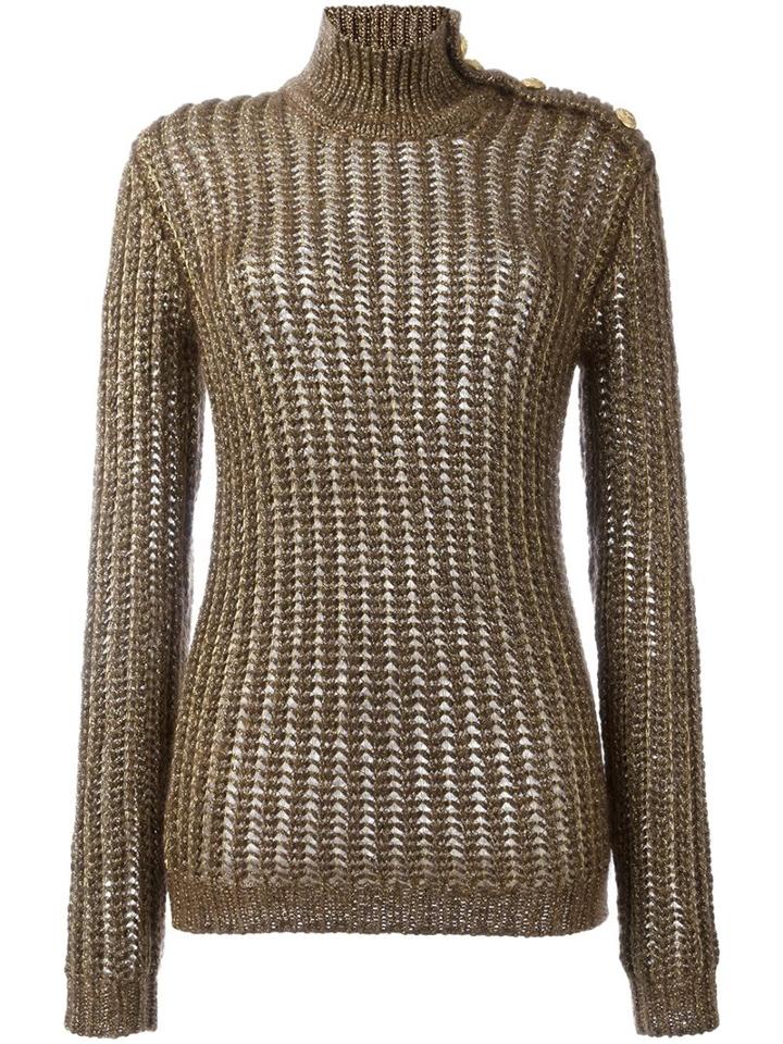 Balmain Ribbed Open Knit Jumper, Women's, Size: 40, Grey, Polyamide/polyester/viscose/wool
