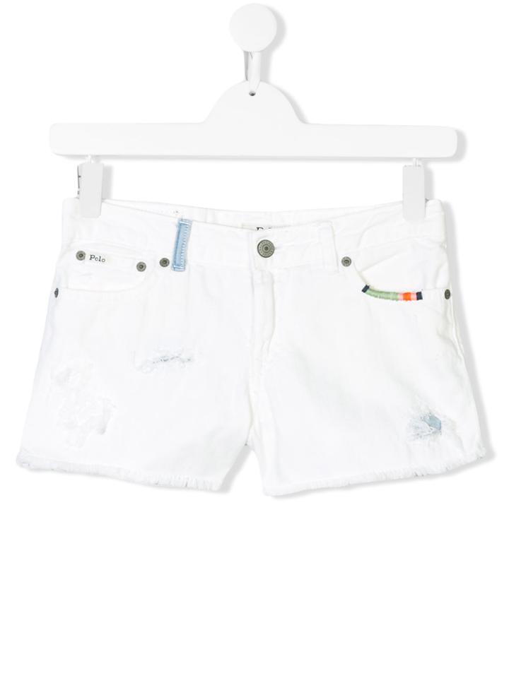 Ralph Lauren Kids Teen Embroidered Denim Shorts - White