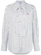 Msgm Striped Pussy Bow Shirt - White