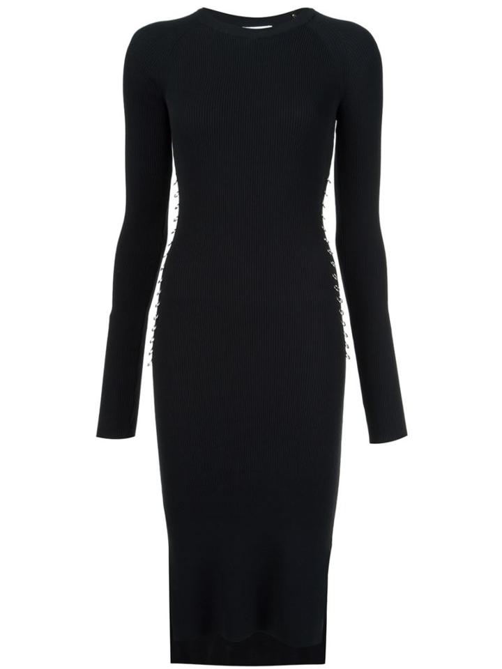 Mugler Metallic Loop Detail Ribbed Dress, Women's, Size: Medium, Black, Polyester/viscose