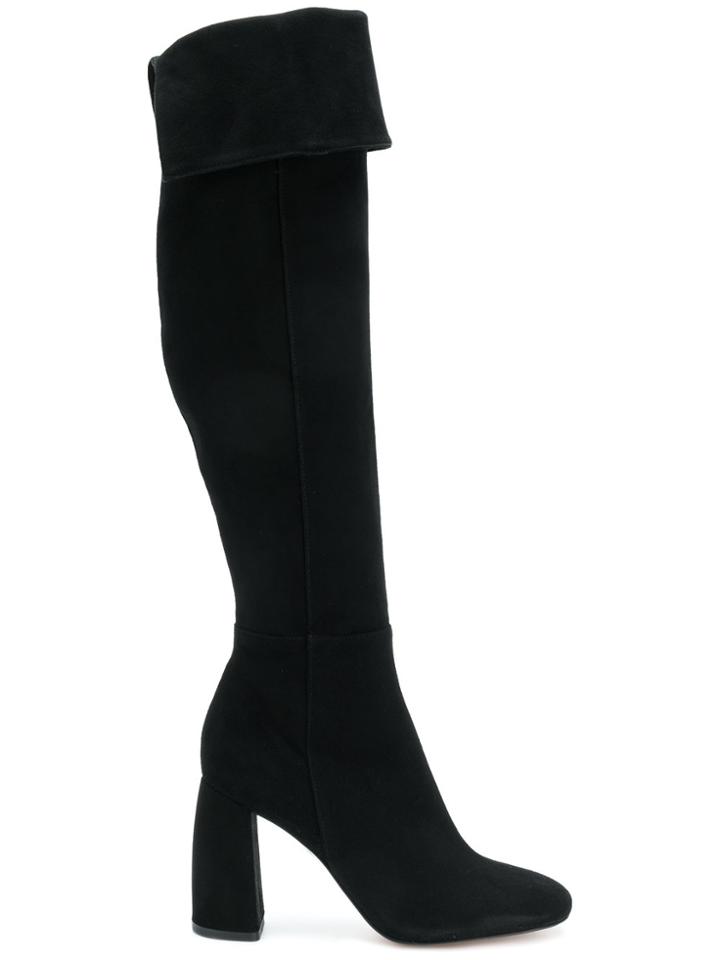 Anna F. Block Heel Knee Boots - Black