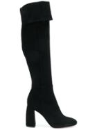 Anna F. Block Heel Knee Boots - Black