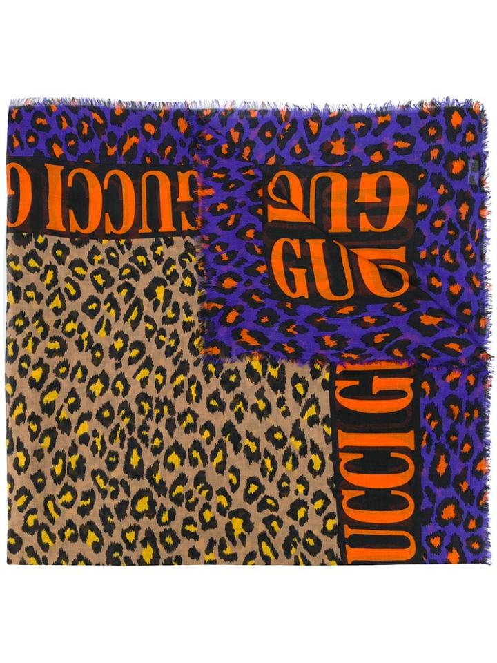 Gucci Leopard Print Scarf - Neutrals