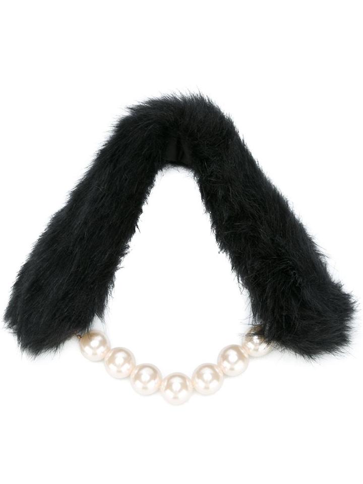 Twin-set Faux-fur & Pearl Scarf, Women's, Black, Polyester