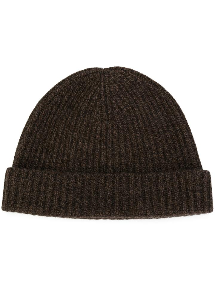 N.peal Ribbed Beanie Hat - Brown