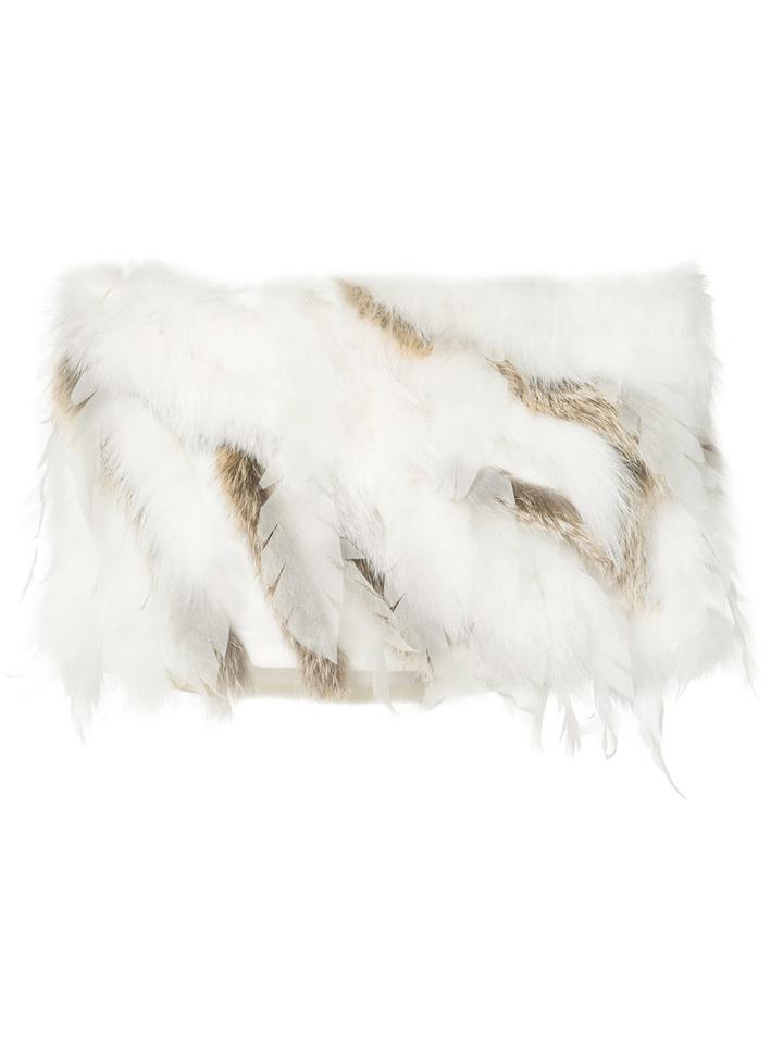 Oscar De La Renta Leaf Embellished Circular Cape, Women's, Size: Medium, White, Silk/fox Fur