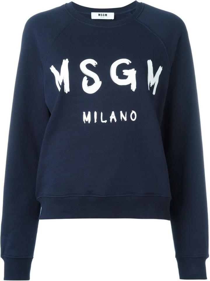 Msgm Logo Print Jumper, Women's, Size: Medium, Blue, Cotton