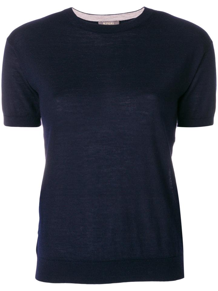 N.peal Contrast Trim Cashmere T-shirt - Blue