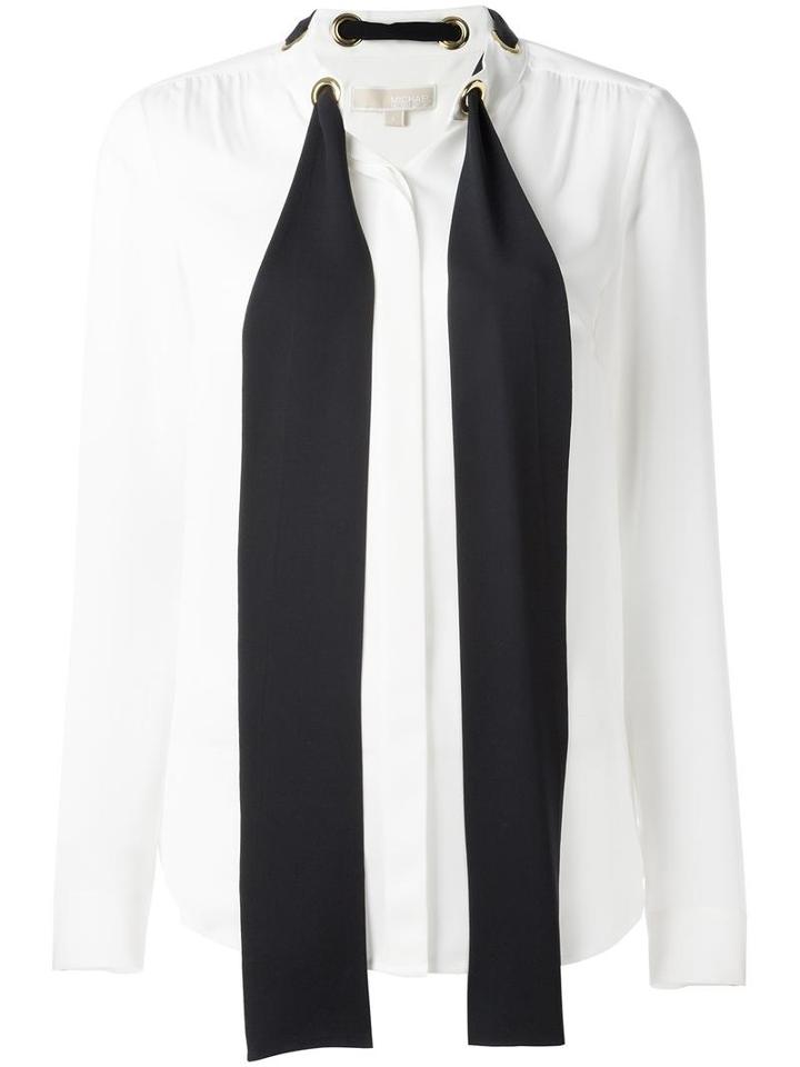 Michael Michael Kors Neck Tie Shirt, Women's, Size: Large, White, Silk