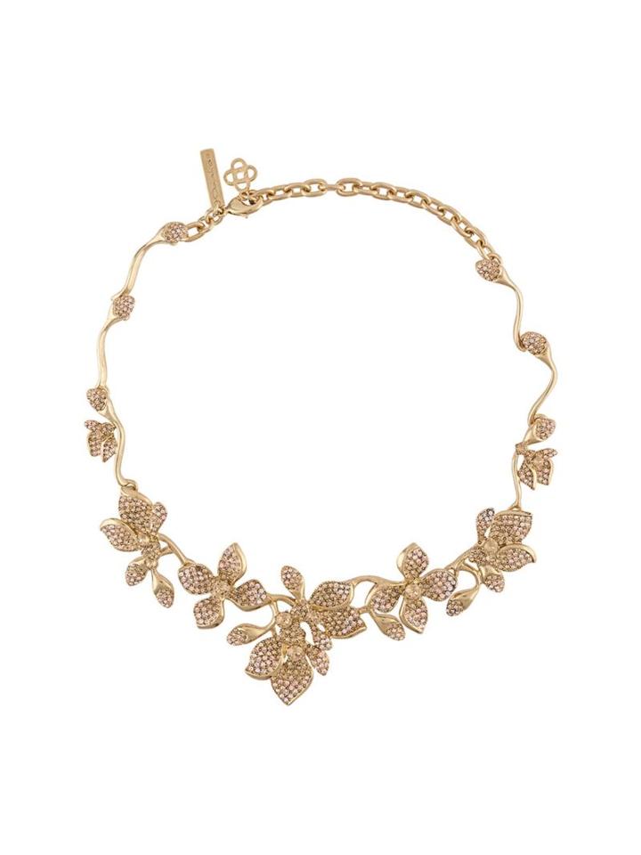 Oscar De La Renta Embellished Flower Necklace, Women's, Metallic, Pewter/crystal/brass