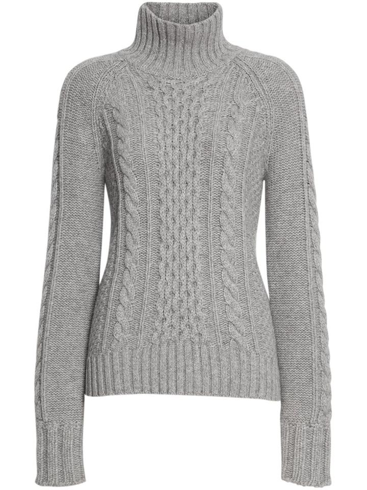 Burberry Cable Knit Cashmere Turtleneck Sweater - Grey