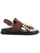 Marni Beaded Fringed Sandals - Brown