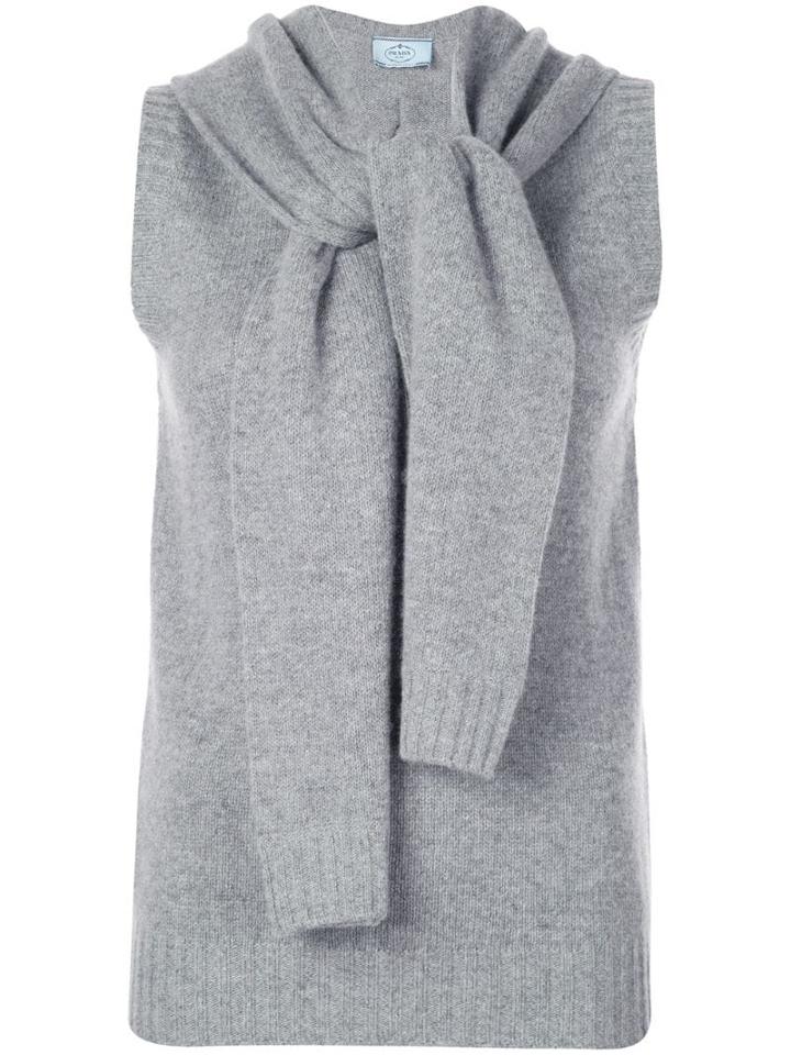 Prada Sleeveless Scarf Knitted Top - Grey
