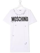 Moschino Kids Teen Pierced Logo T-shirt Dress - White