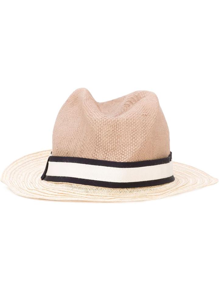 Eleventy Striped Grosgrain Band Panama Hat