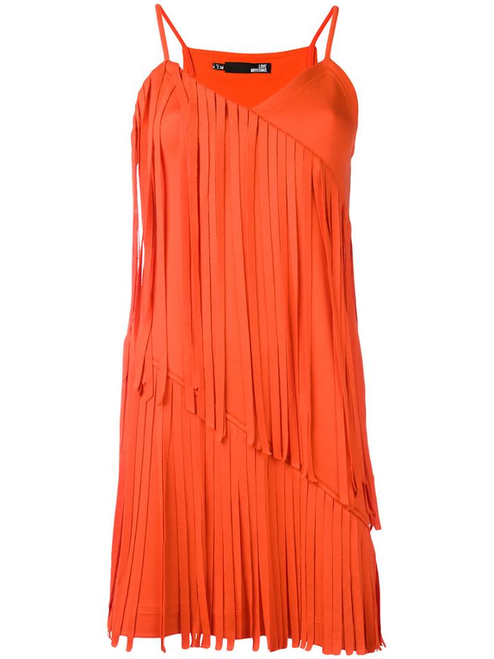 Love Moschino Pleated Trim Dress, Women's, Size: 42, Yellow/orange, Polyester/cotton