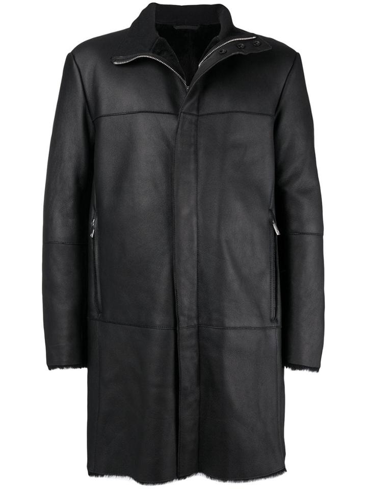 Giorgio Armani Long Leather Jacket - Black