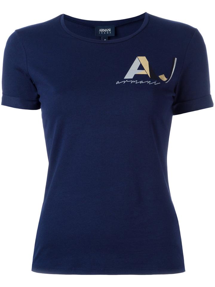 Armani Jeans Chest Logo Print T-shirt, Women's, Size: 40, Blue, Cotton/spandex/elastane