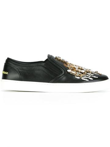 Dolce & Gabbana Candlestick Embellished Slip-on Sneakers - Black
