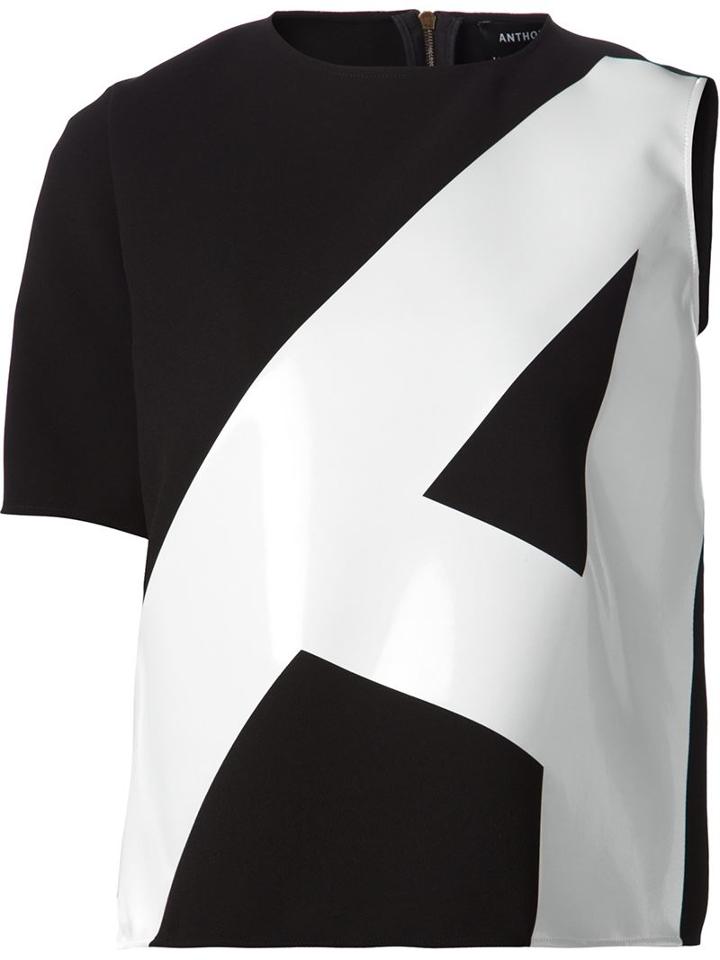 Anthony Vaccarello One Sleeve A Print T-shirt, Women's, Size: 40, Black, Polyester
