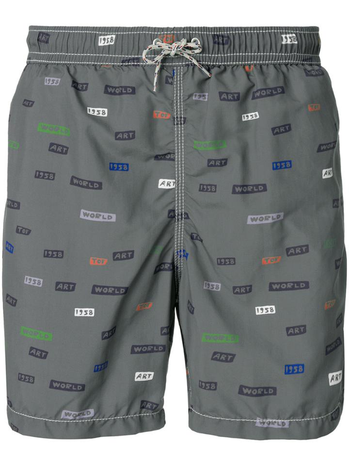 Bellerose Slogan Printed Swim Shorts - Green
