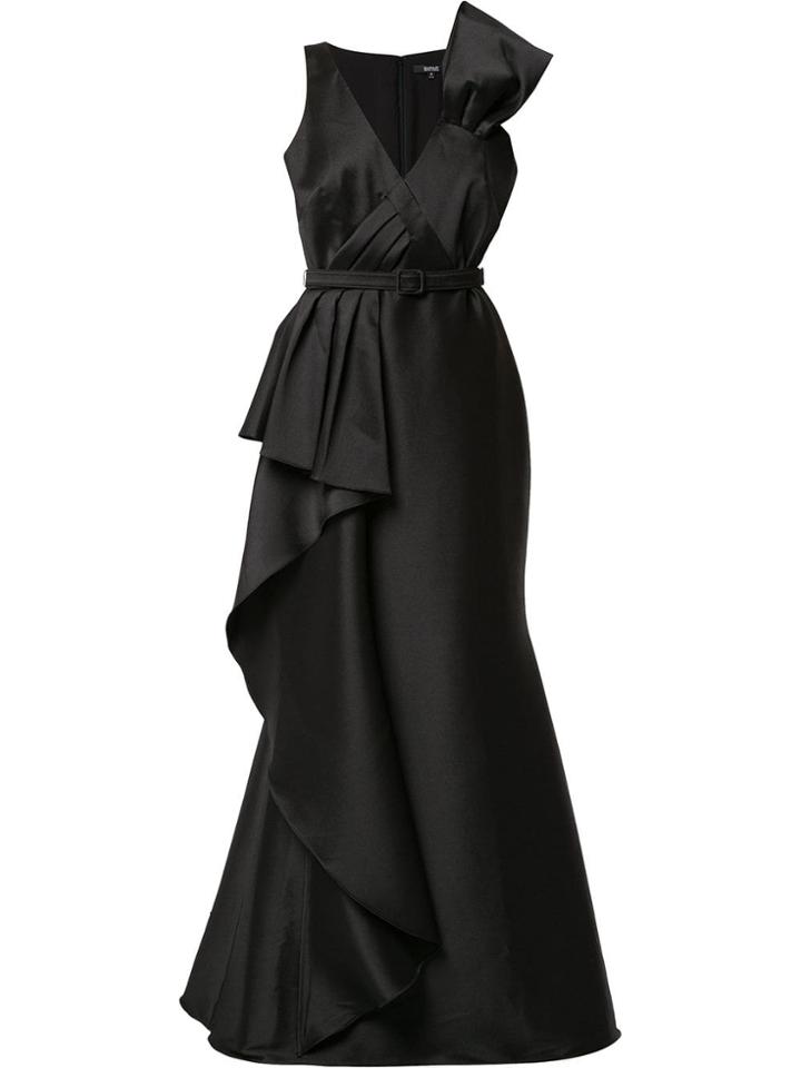 Badgley Mischka Pleat Detail Gown - Black