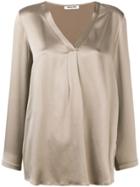 Max & Moi Front Pleat V-neck Blouse - Nude & Neutrals