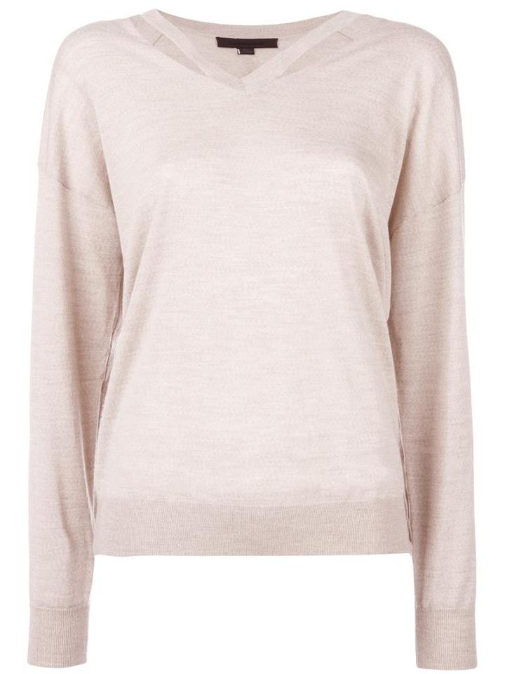 Alexander Wang Slashed V-neck Jumper, Women's, Size: Small, Nude/neutrals, Merino