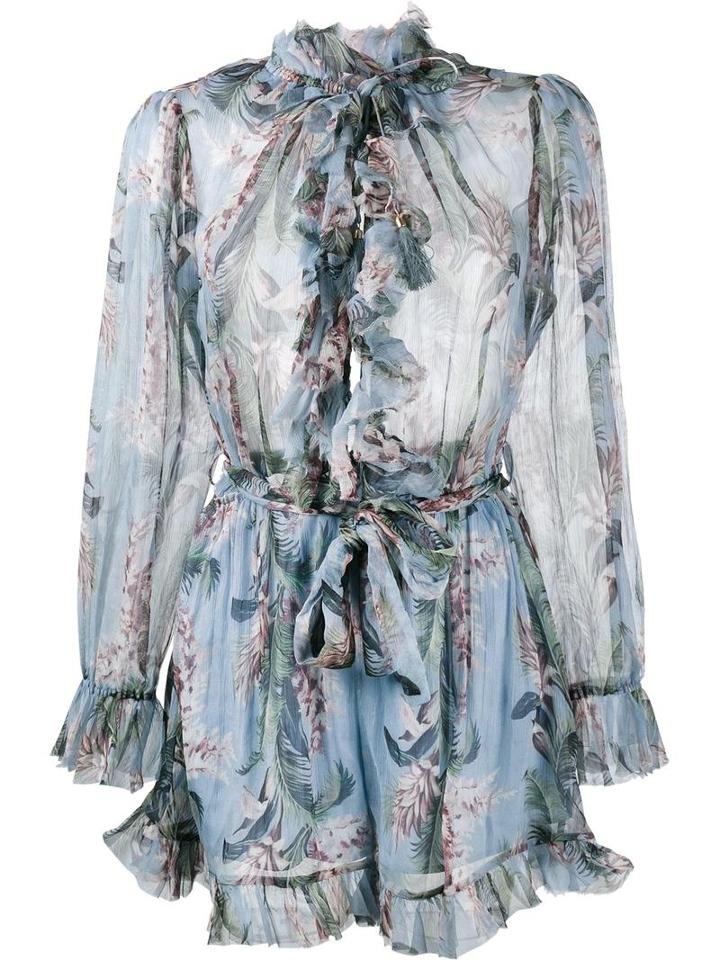 Zimmermann 'winsome' Floral Print Ruffle Playsuit, Women's, Size: 0, Blue, Silk/polyester