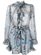 Zimmermann 'winsome' Floral Print Ruffle Playsuit, Women's, Size: 0, Blue, Silk/polyester
