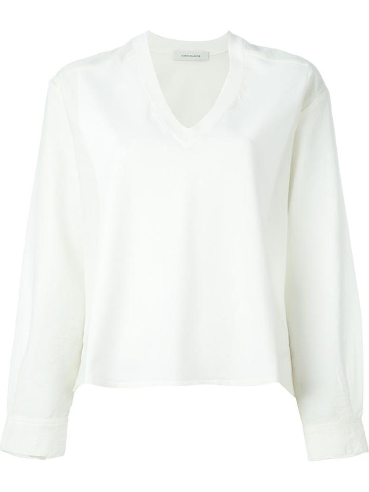 Cédric Charlier V-neck Longsleeved Top, Women's, Size: 48, Nude/neutrals, Polyester/rayon