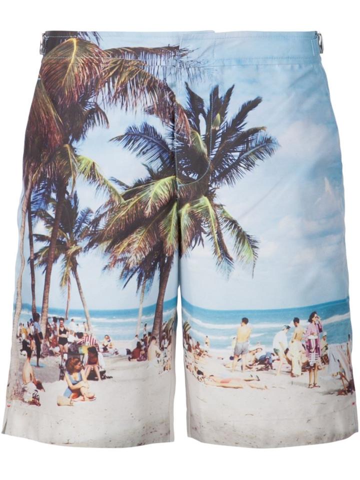 Orlebar Brown Beach Print Swim Shorts, Men's, Size: 32, Blue, Polyester