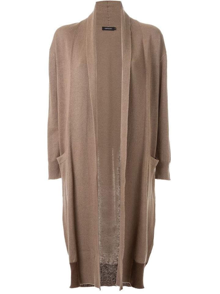 Loveless Contrast Panel Hem Long Drape Cardigan
