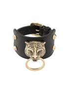 Gucci Leather Bracelet With Feline Head - Black