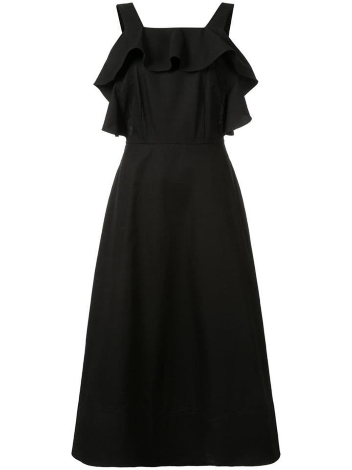 Goen.j Cross Ruffled Midi Dress - Black