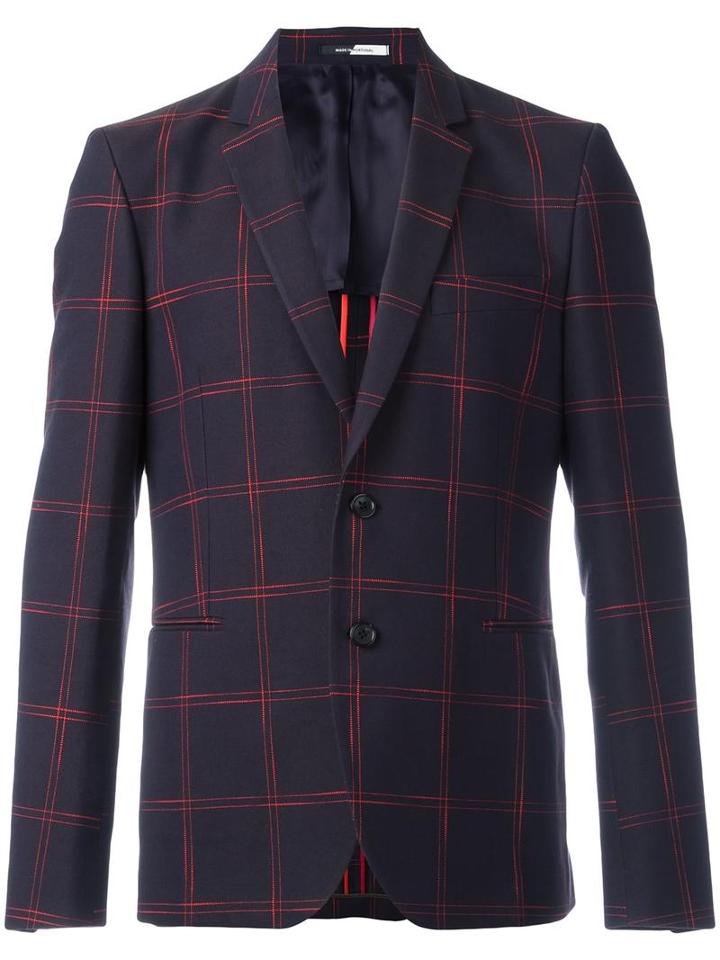 Ps By Paul Smith Checked Blazer, Men's, Size: 48, Blue, Cotton/viscose