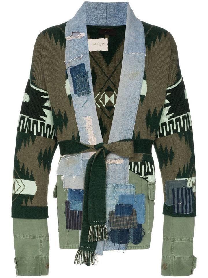 Alanui X Greg Lauren Denim And Cashmere Patch Cardigan - Green