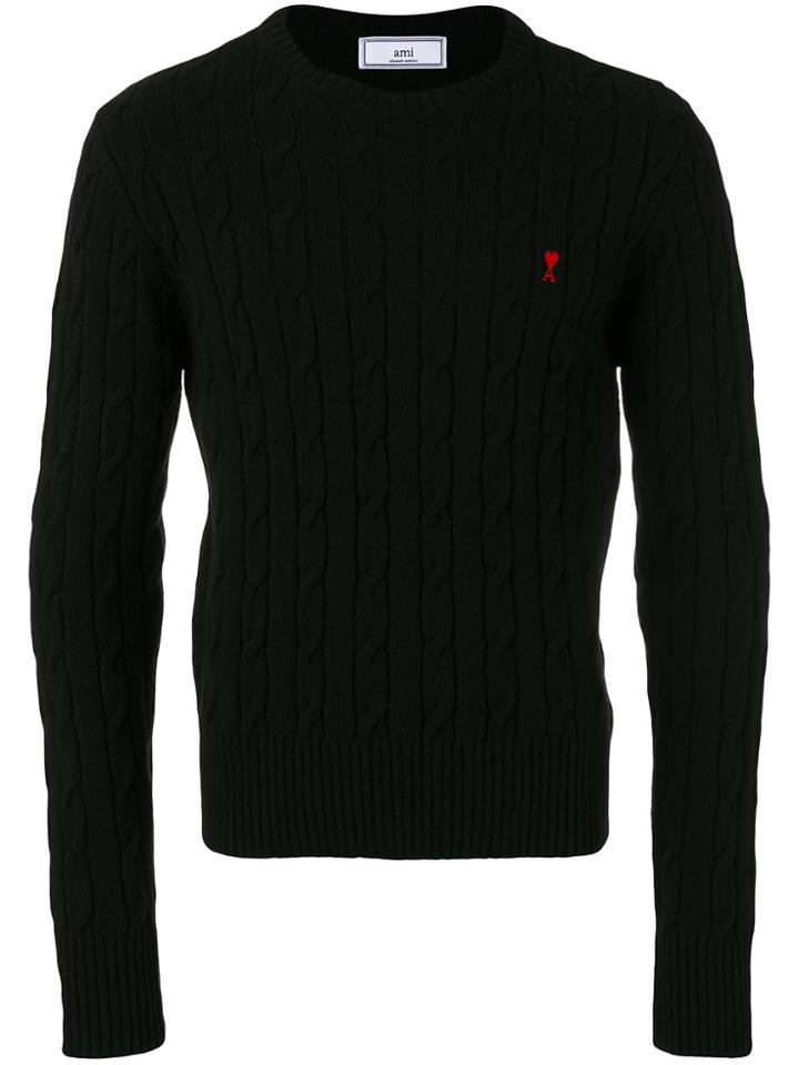Ami Alexandre Mattiussi Ami De Caur Cable-knit Sweater - Black