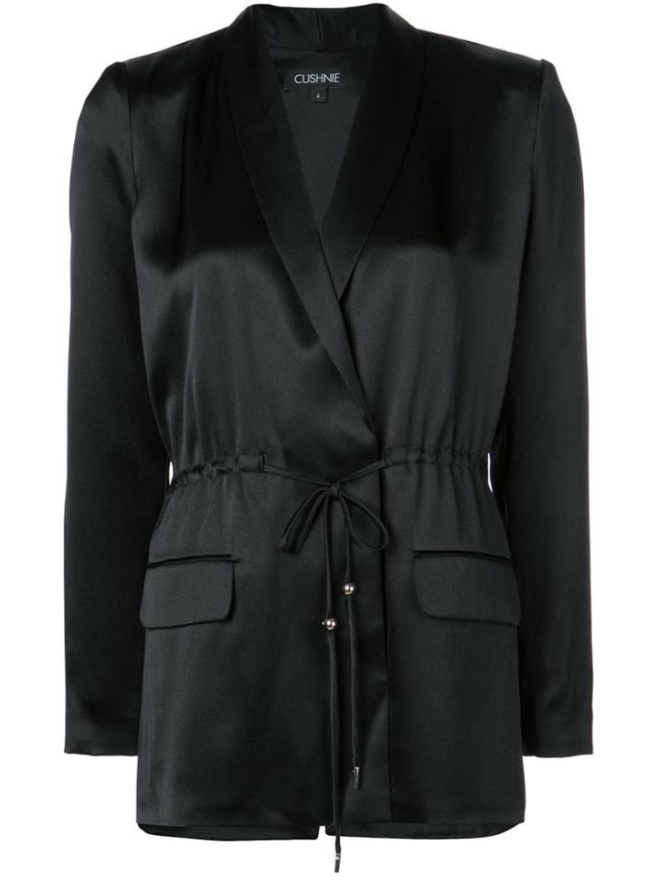 Cushnie Satin Drawstring Blazer - Black