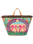 Aranaz Flamingo Embroidered Tote - Pink & Purple