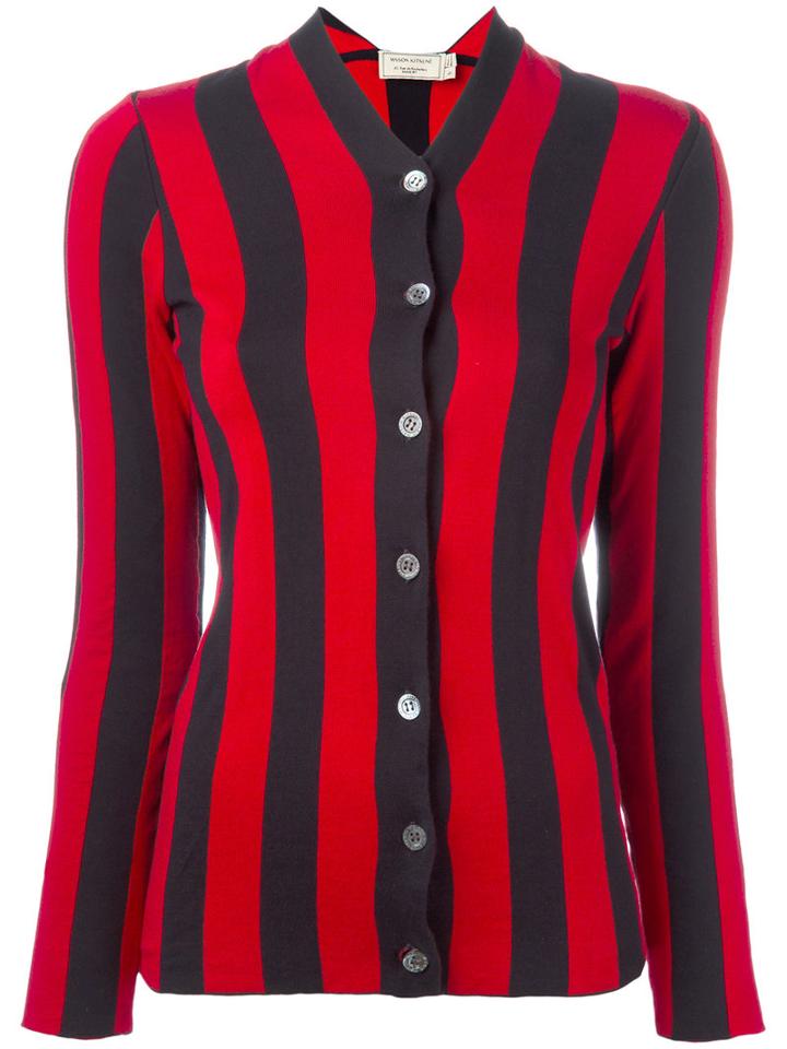 Maison Kitsuné Striped Cardigan, Women's, Size: Medium, Red, Cotton