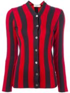 Maison Kitsuné Striped Cardigan, Women's, Size: Medium, Red, Cotton