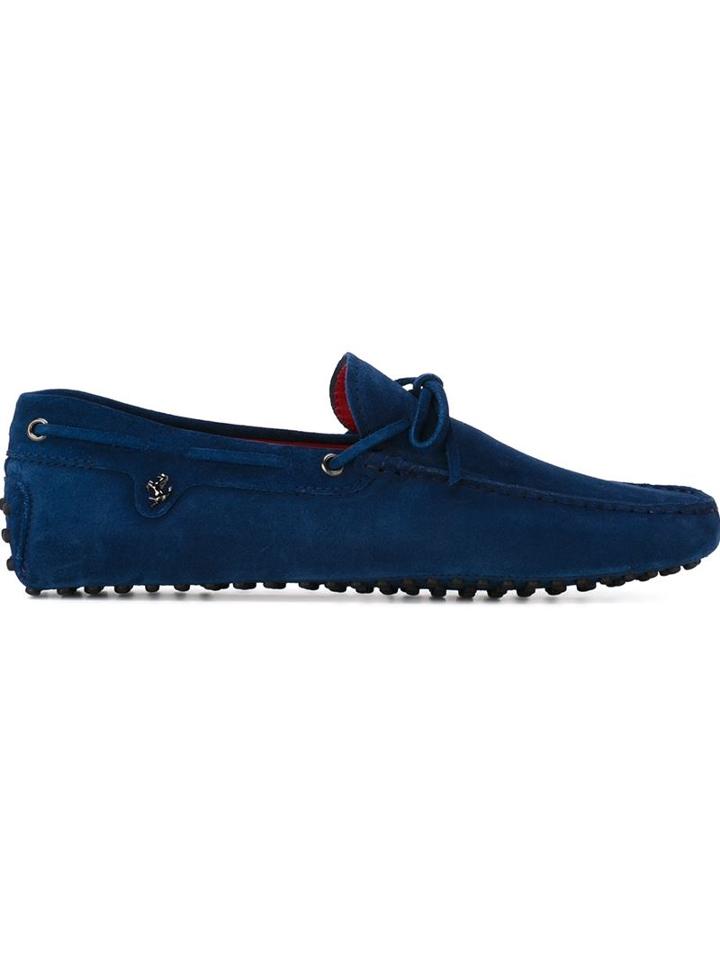 Tod S Ferrari X Tod S Gommino Driving Shoes, Men's, Size: 7.5, Blue, Chamois Leather/leather/rubber
