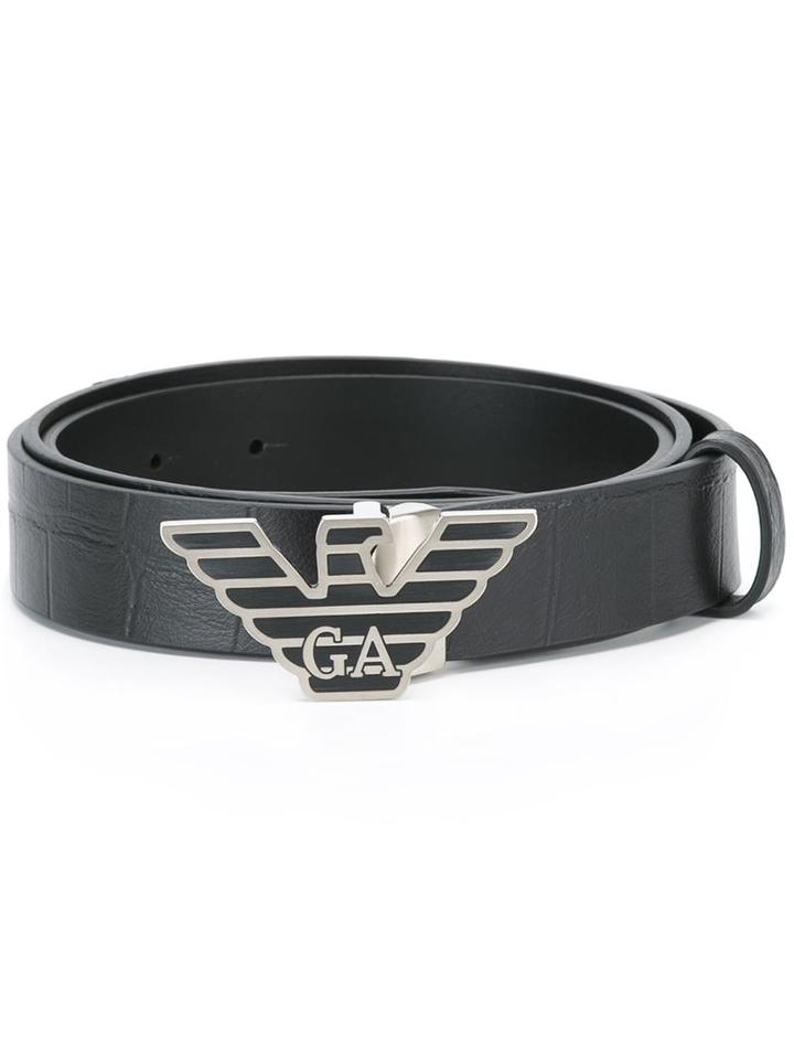Emporio Armani Logo Buckle Belt, Men's, Black, Leather